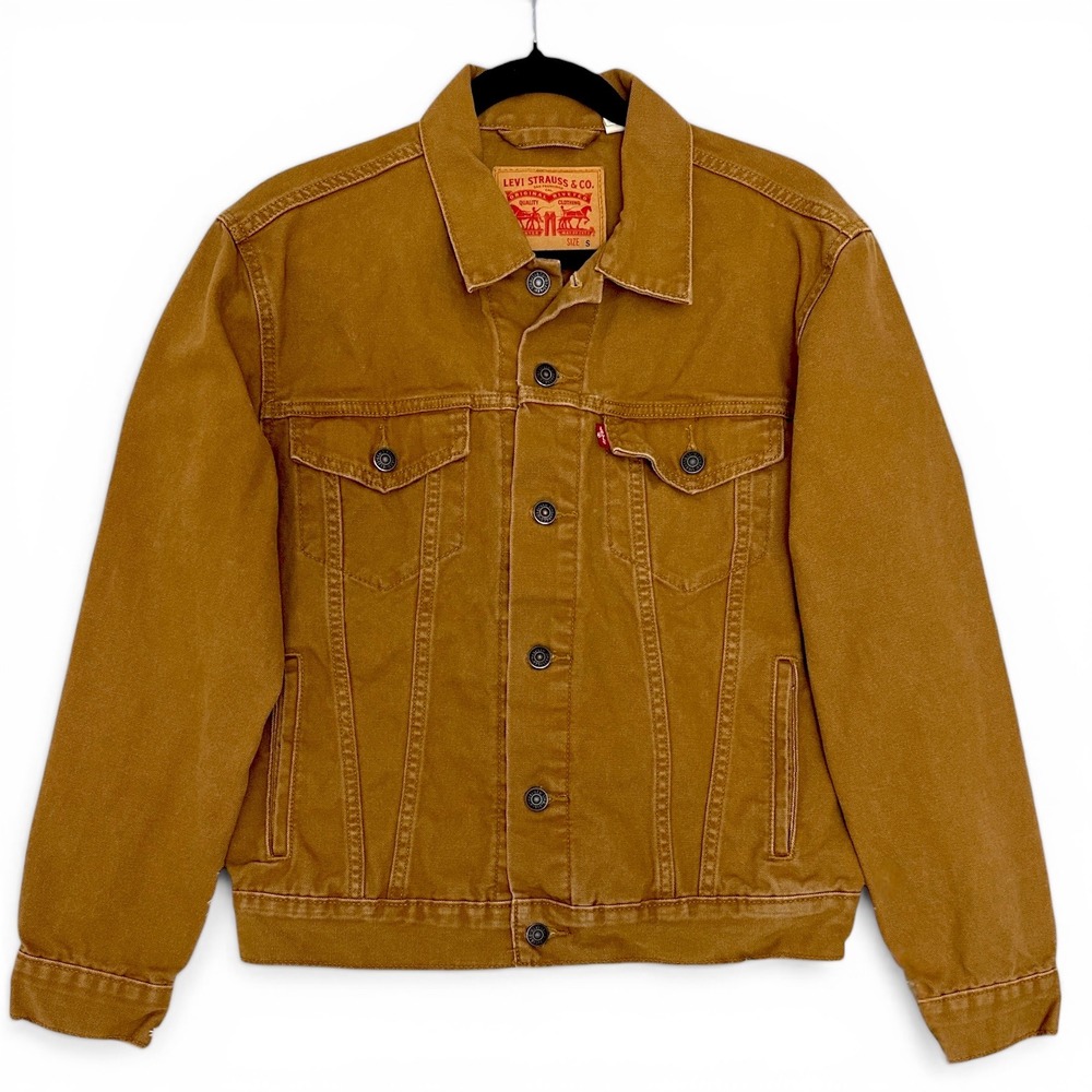 Levi's Mens Trucker Jacket Brown Cotton Canvas WaterLess Button Up Size S